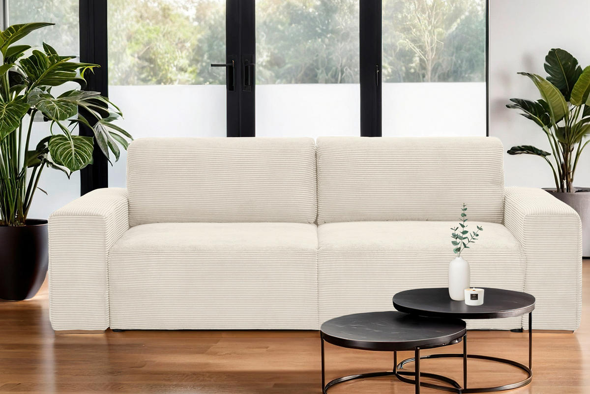 SCHLAFSOFA in Cord Creme  - Buchefarben/Creme, Konventionell, Holz/Kunststoff (255/86/123cm) - Livetastic
