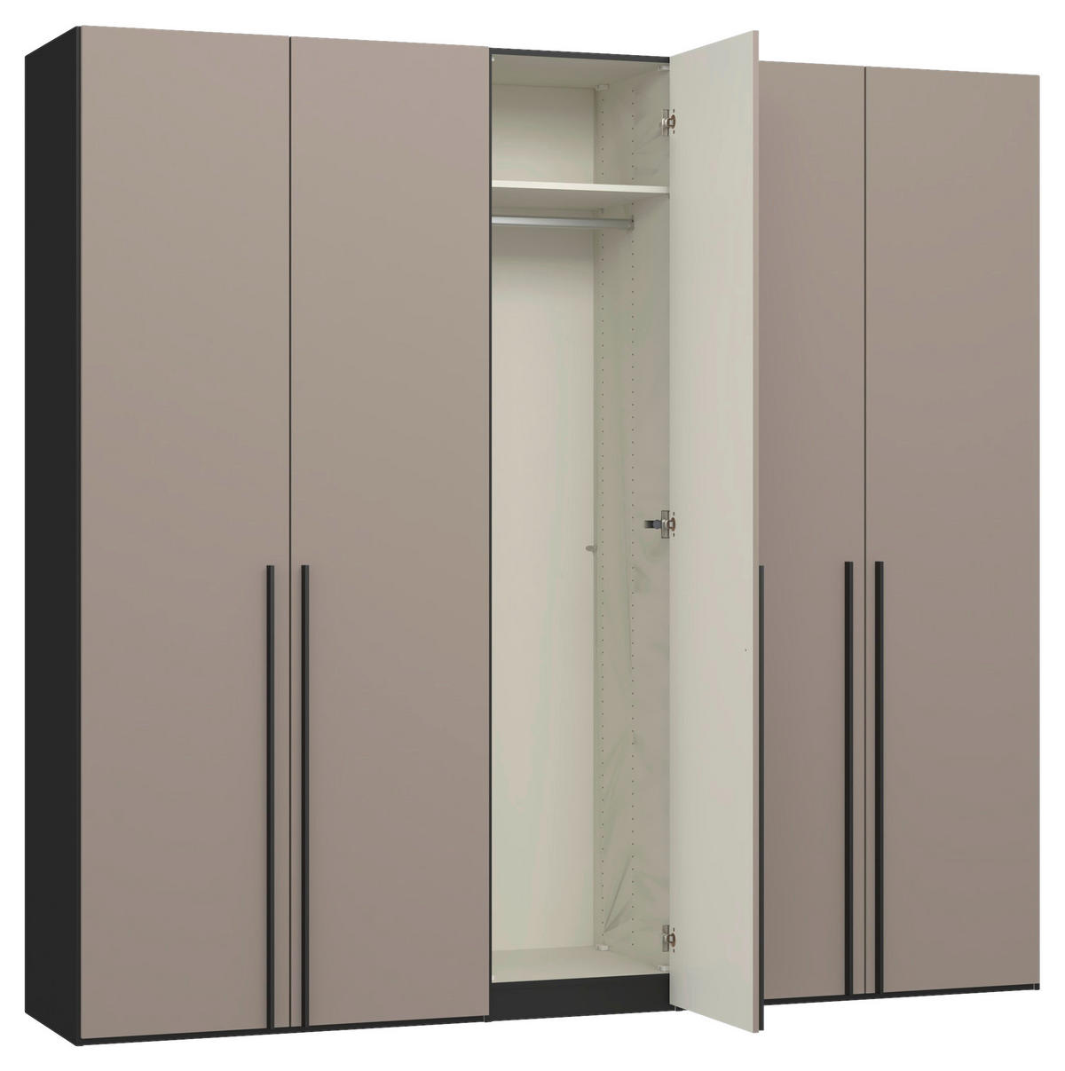 DREHTÜRENSCHRANK 253/236/59 cm,  in Schwarz, Hellbraun, 5-türig  - Hellbraun/Schwarz, Design, Glas/Holzwerkstoff (253/236/59cm) - Jutzler