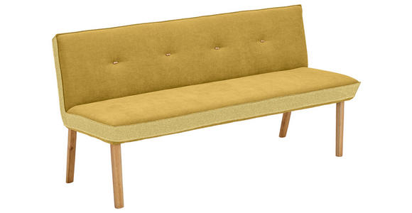 SITZBANK 177/88/63 cm Webstoff, Mikrofaser Gelb Eiche vollmassiv - Eichefarben/Gelb, Design, Holz/Textil (177/88/63cm) - Linea Natura