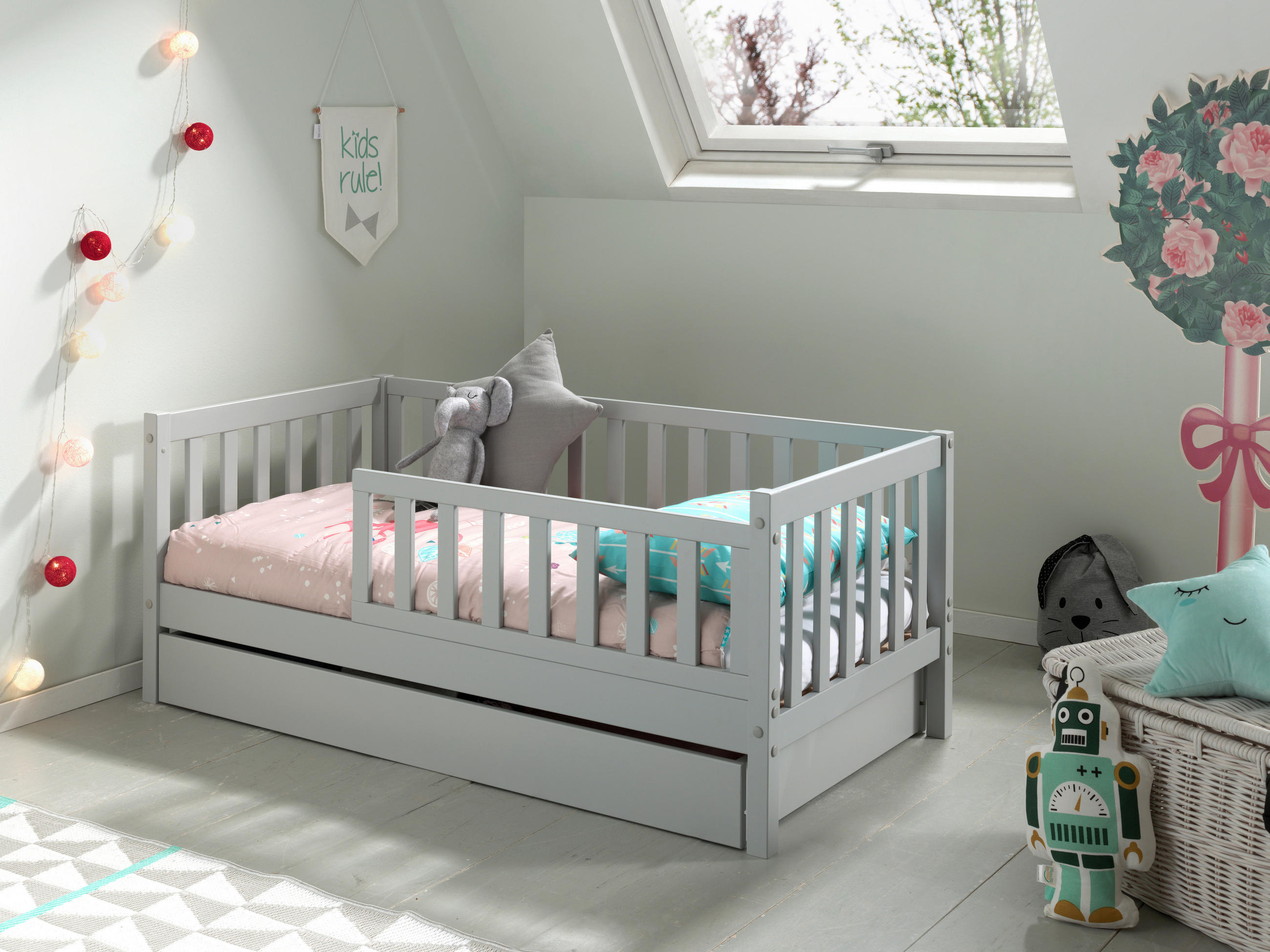 KINDER-/JUNIORBETT 70/140 cm  in Grau  - Kieferfarben/Grau, MODERN, Holz (70/140cm) - Vipack
