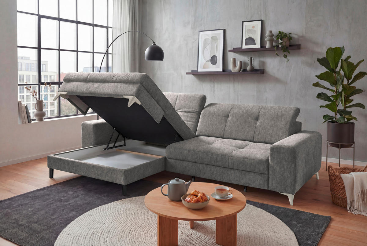 ECKSOFA Chenille Grau  - Kaschmir/Grau, Design, Kunststoff/Textil (182/328cm) - MID.YOU