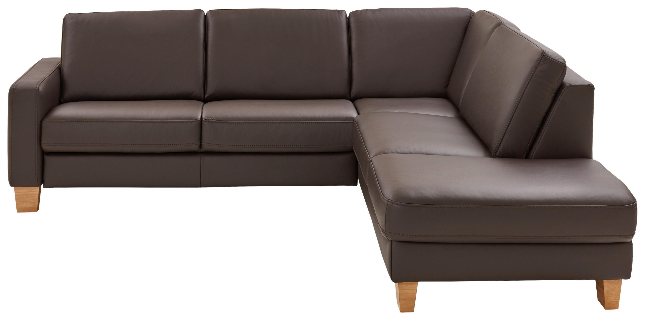 ECKSOFA Echtleder Dunkelbraun  - Eiche Bianco/Dunkelbraun, Natur, Leder/Holz (257/235cm) - Valdera