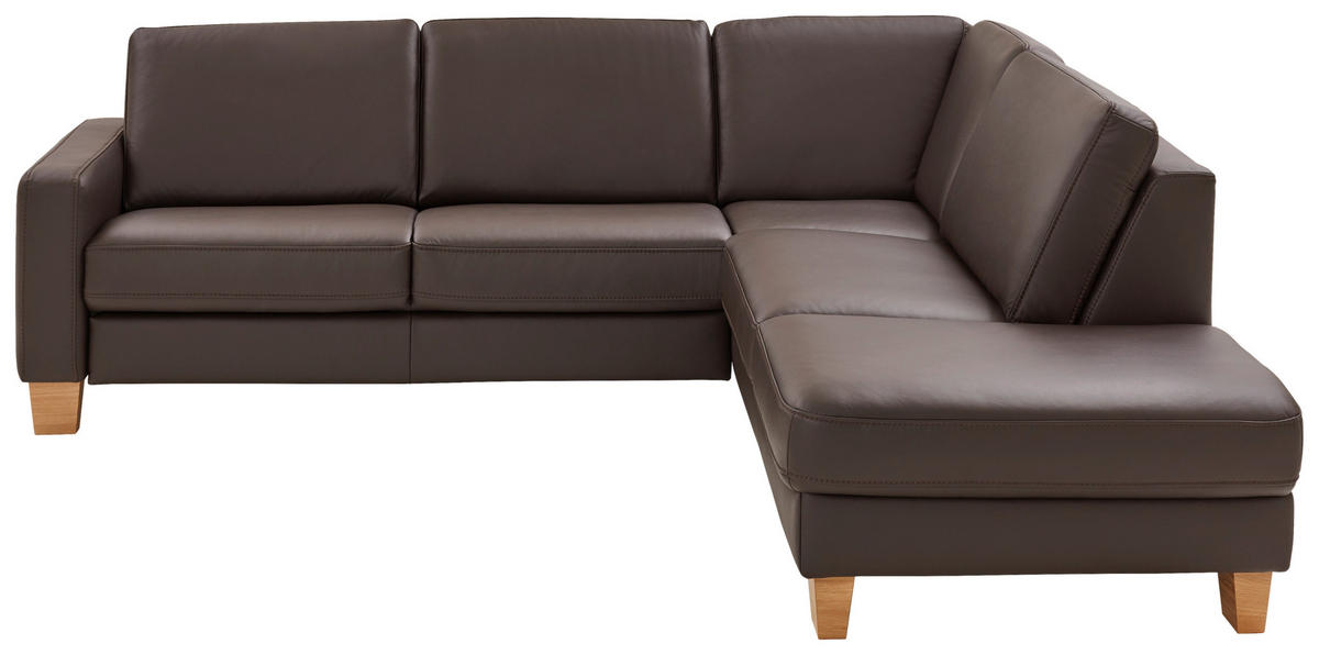 ECKSOFA Echtleder Dunkelbraun  - Eiche Bianco/Dunkelbraun, Natur, Leder/Holz (257/235cm) - Valdera