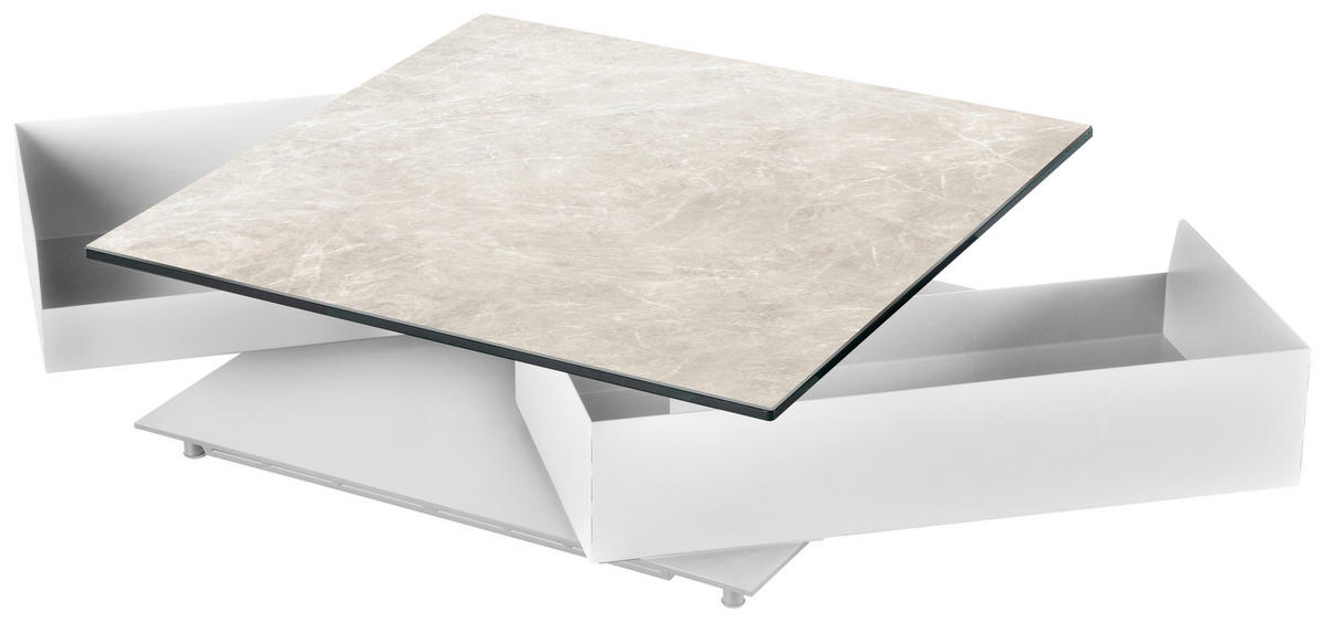COUCHTISCH in Metall, Keramik 84-174/84/27,5 cm  - Weiß, Design, Keramik/Metall (84-174/84/27,5cm) - Naos