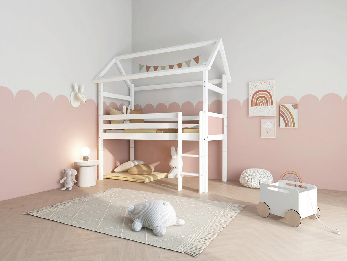 HOCHBETT 90/200 cm,  in Rosa, Weiß, Leiter, Rollrost  - Rosa/Weiß, MODERN, Holz (90/200cm) - Chameo