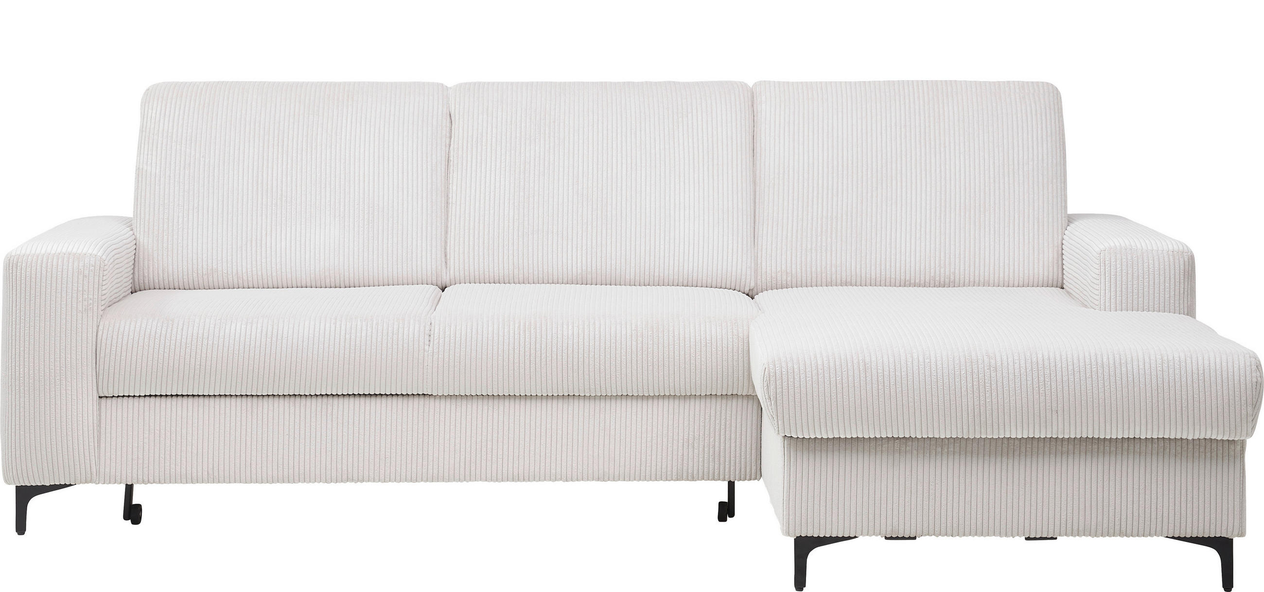 ECKSOFA Weiß, Perlmutt Cord Bettkasten, Schlaffunktion, Rücken echt  - Perlmutt/Schwarz, KONVENTIONELL, Textil/Metall (247/167cm) - Stylife