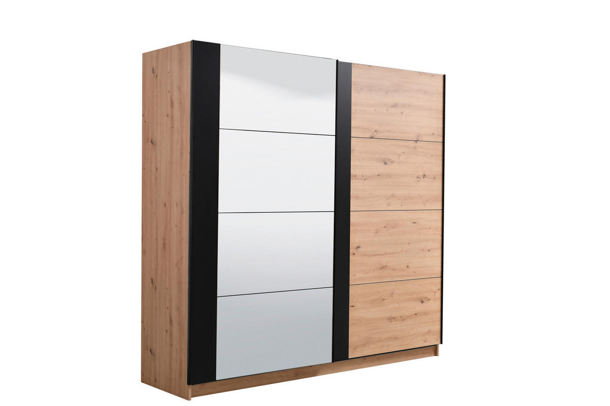 FÜGGESZTETT TOLÓAJTÓS SZEKRÉN fekete, tölgyfa színű  - tölgyfa színű/fekete, Basics, faalapú anyag (217/210/62,5cm) - Xora