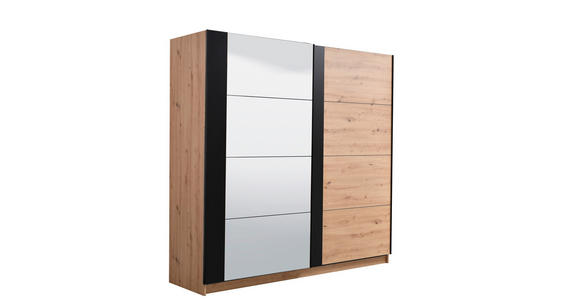 SCHWEBETÜRENSCHRANK 2-türig Schwarz, Eichefarben  - Eichefarben/Schwarz, Basics, Glas/Holzwerkstoff (217/210/62,5cm) - Xora