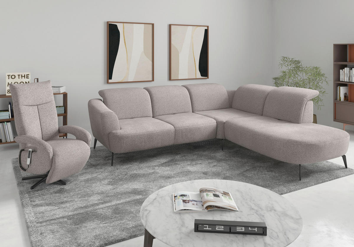 ECKSOFA in Chenille Silberfarben  300/267 cm  - Silberfarben/Schwarz, KONVENTIONELL, Textil/Metall (300/267cm) - Sit & More