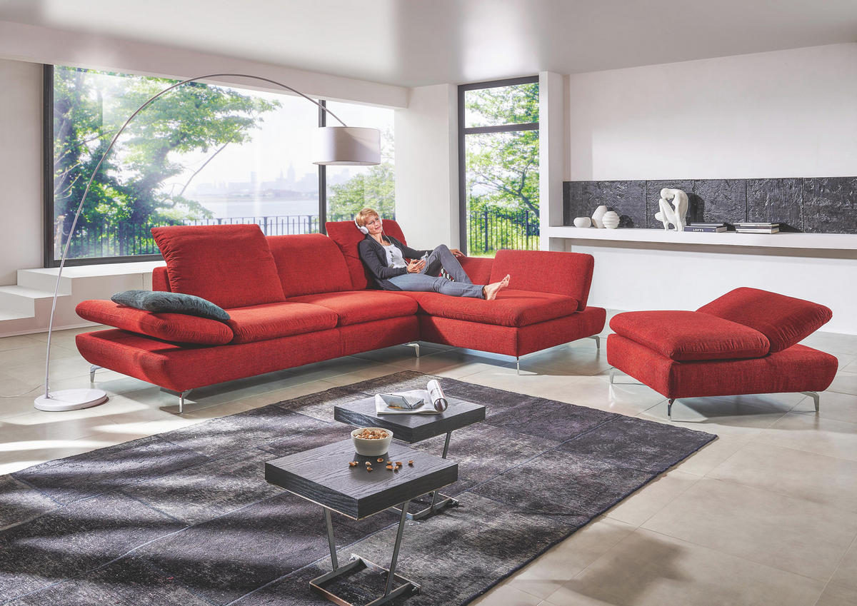 SEDEŽNA GARNITURA, gladka tkanina, šenilja rdeča  - srebrne barve/rdeča, Design, tekstil (285/200cm) - Chilliano