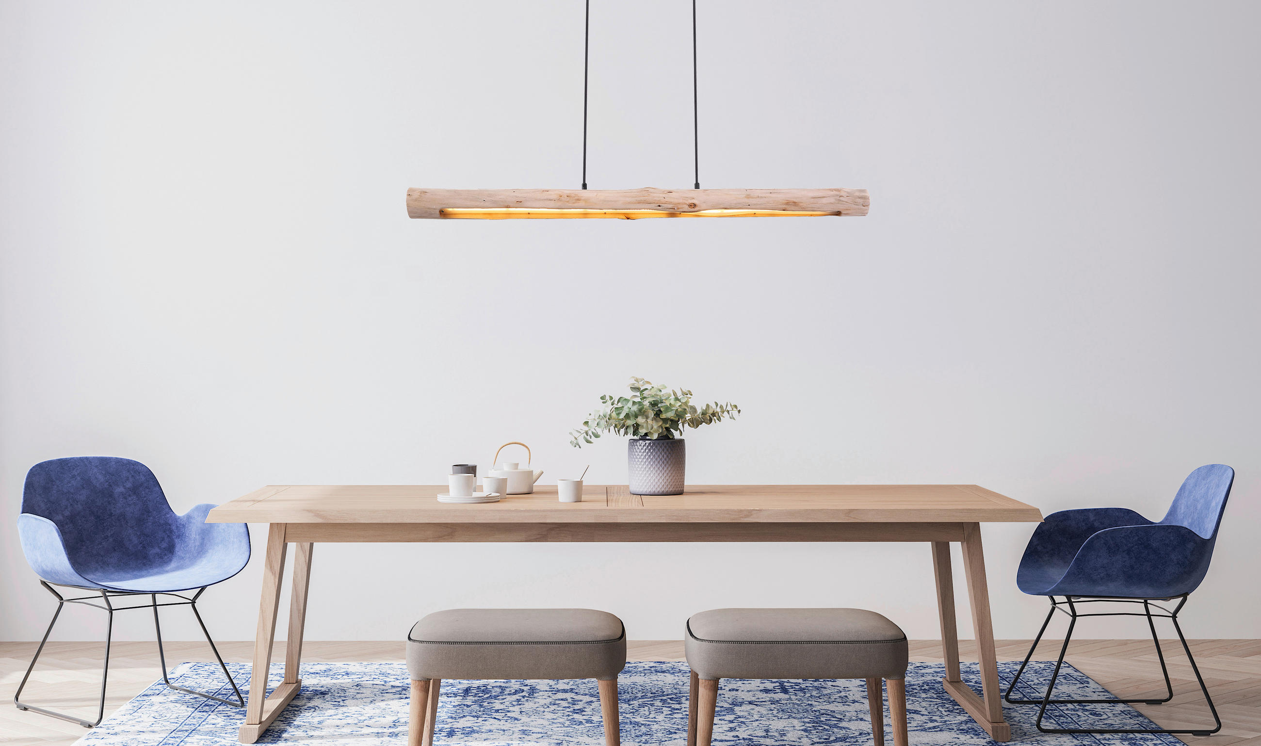 LED-HÄNGELEUCHTE 120/8/150 cm  - Schwarz/Naturfarben, Design, Holz/Holzwerkstoff (120/8/150cm) - Novel