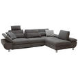 ECKSOFA Grau Webstoff Nierenkissen, Rücken echt  - Chromfarben/Grau, Design, Textil/Metall (310/203cm) - Xora