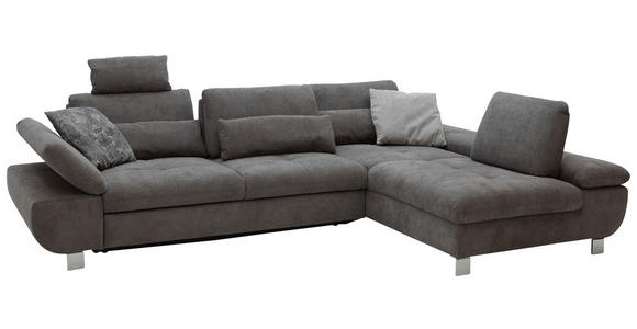 ECKSOFA Grau Webstoff Nierenkissen, Rücken echt  - Chromfarben/Grau, Design, Textil/Metall (310/203cm) - Xora