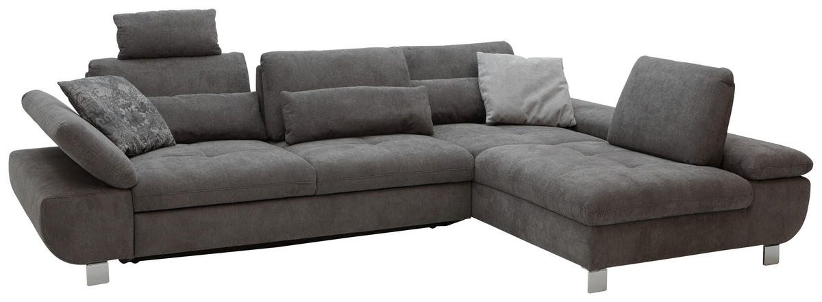 ECKSOFA Grau Webstoff  - Chromfarben/Grau, Design, Textil/Metall (310/203cm) - Xora