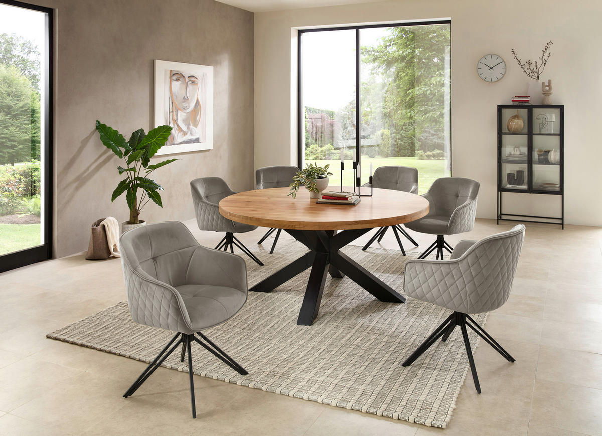 ESSTISCH in Holz, Metall 160/160/75 cm   - Schwarz/Akaziefarben, Modern, Holz/Metall (160/160/75cm) - Livetastic