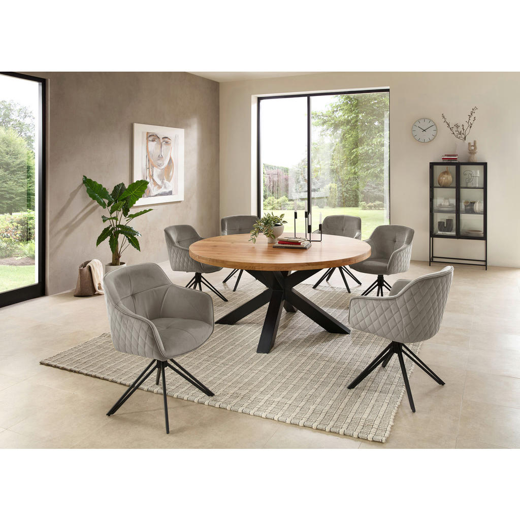 Thumbnail - Livetastic Esstisch, Schwarz, Akazie, Holz, Metall, Akazie, rund, X-Form, 160x75x160 cm, Holzmöbel, Holztische, Esstisch...