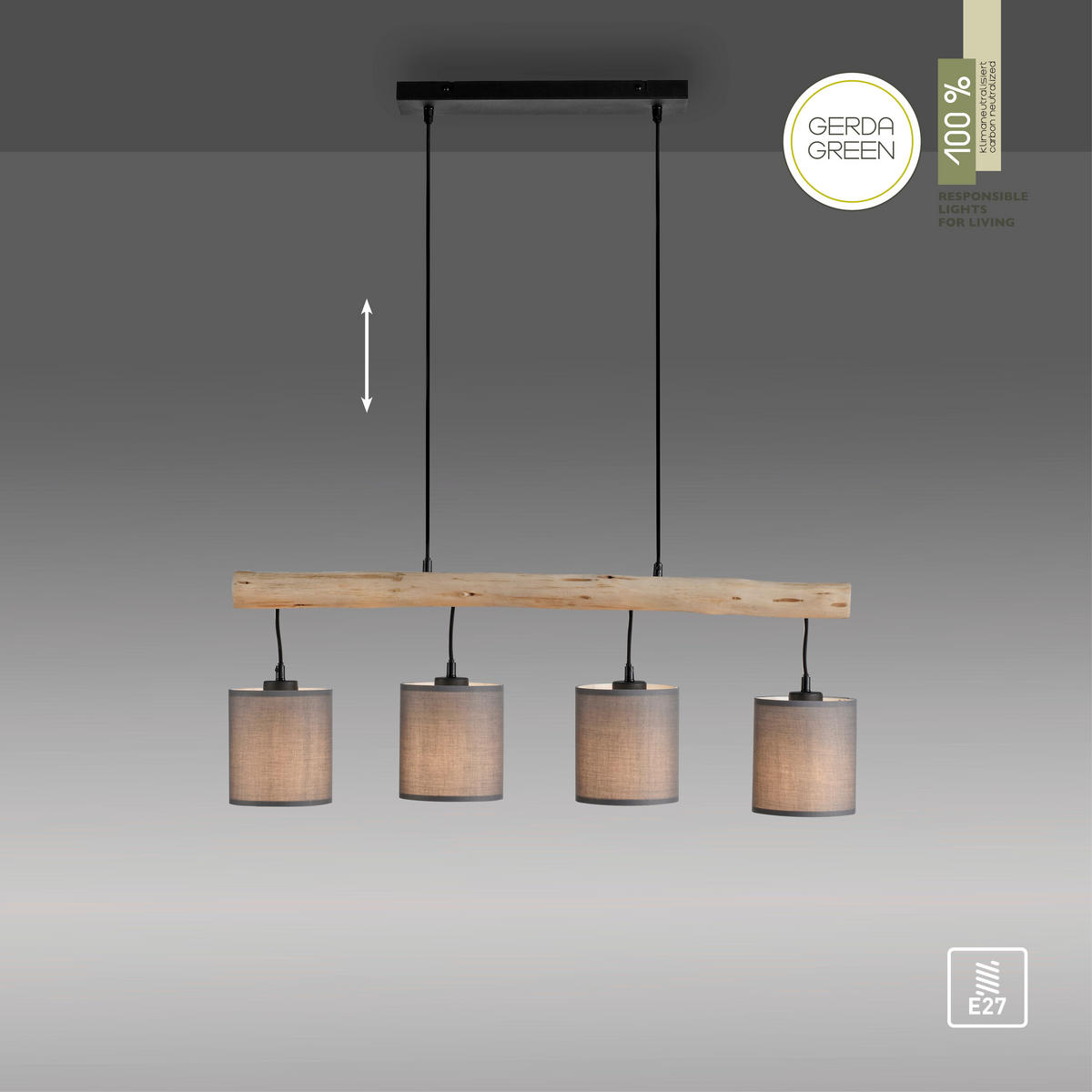 PENDELLEUCHTE Tribu 82,5/13,5/60-120 cm   - Taupe/Schwarz, Natur, Holz/Kunststoff (82,5/13,5/60-120cm)
