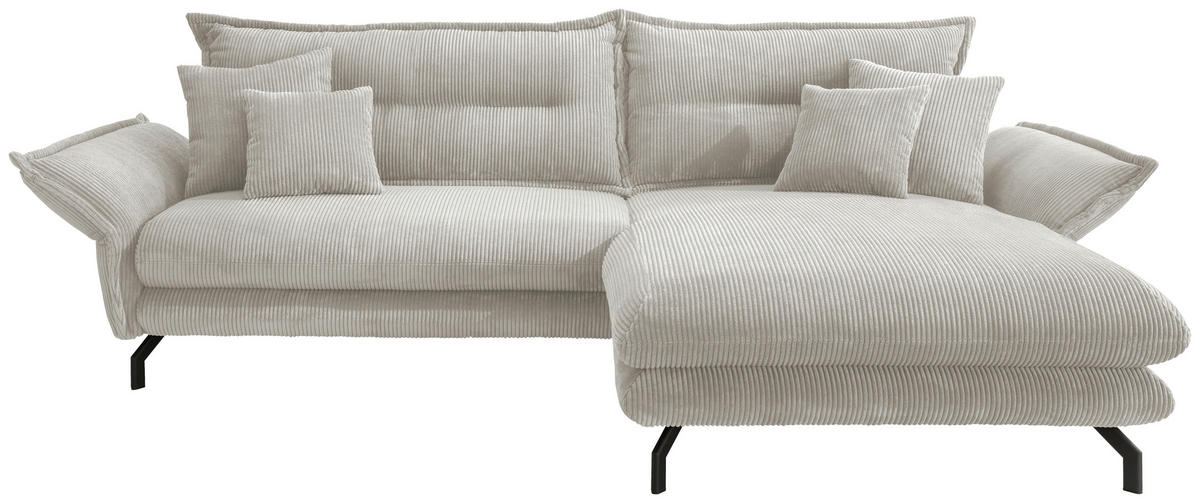 ECKSOFA in Cord Silberfarben  255/180 cm  - Silberfarben/Schwarz, MODERN, Textil/Metall (255/180cm) - Livetastic