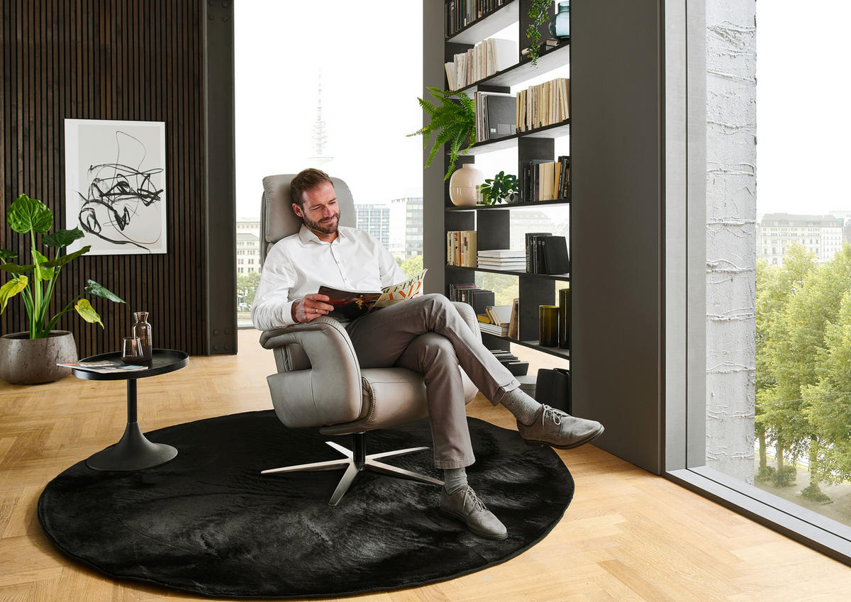 RELAX FOTEL - nemesacél/szürkésbézs, Design, bőr/fém (76/119/86cm) - Valdera