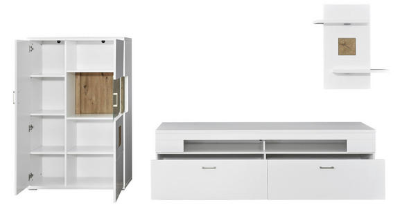 WOHNWAND  in Weiß, Eichefarben, Weiß Hochglanz  317,1/171/50,2 cm  - Eichefarben/Weiß Hochglanz, Design, Glas/Holzwerkstoff (317,1/171/50,2cm) - Xora