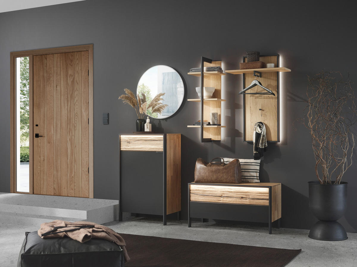 GARDEROBENBANK 99/52,6/44,6 cm  - Eichefarben/Grau, Natur, Glas/Holz (99/52,6/44,6cm) - Valdera