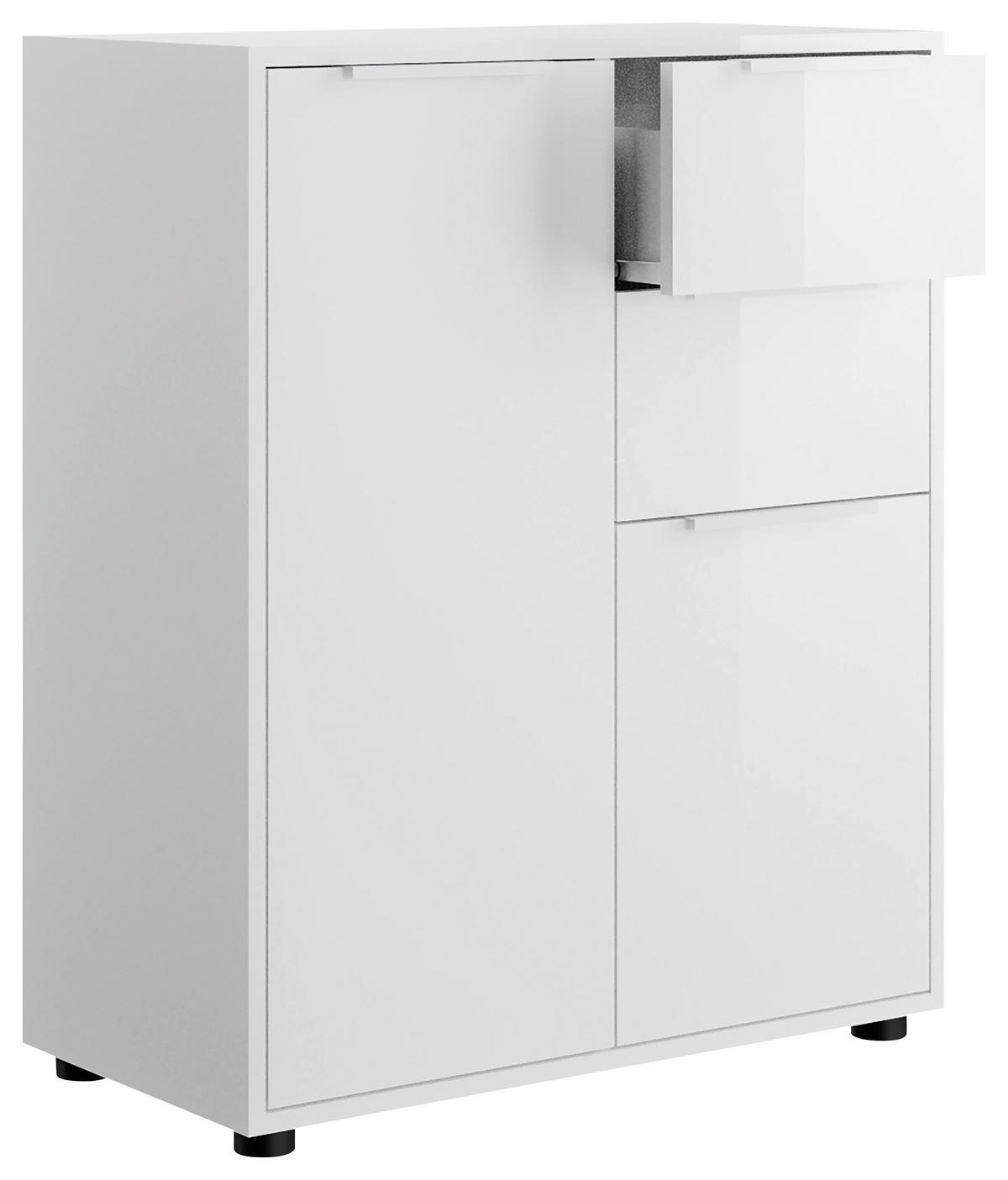 KOMODA, bela, visoki sijaj  - črna/bela, Design, kovina/umetna masa (72/87/35,3cm) - Carryhome