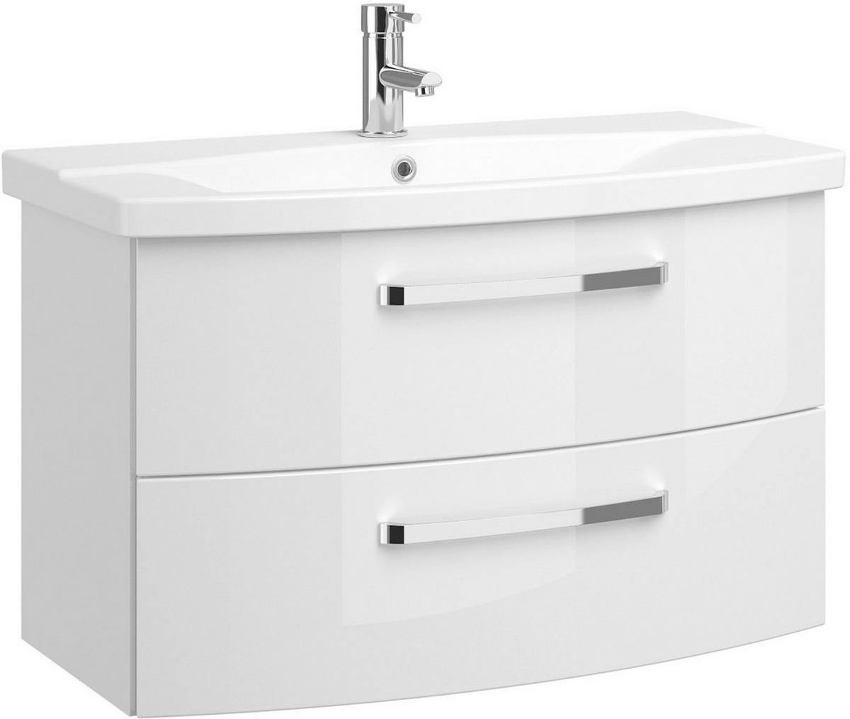 BADEZIMMER 3-teilig  in 84 cm  - Chromfarben/Weiß Hochglanz, MODERN, Glas/Keramik (84cm) - Sadena
