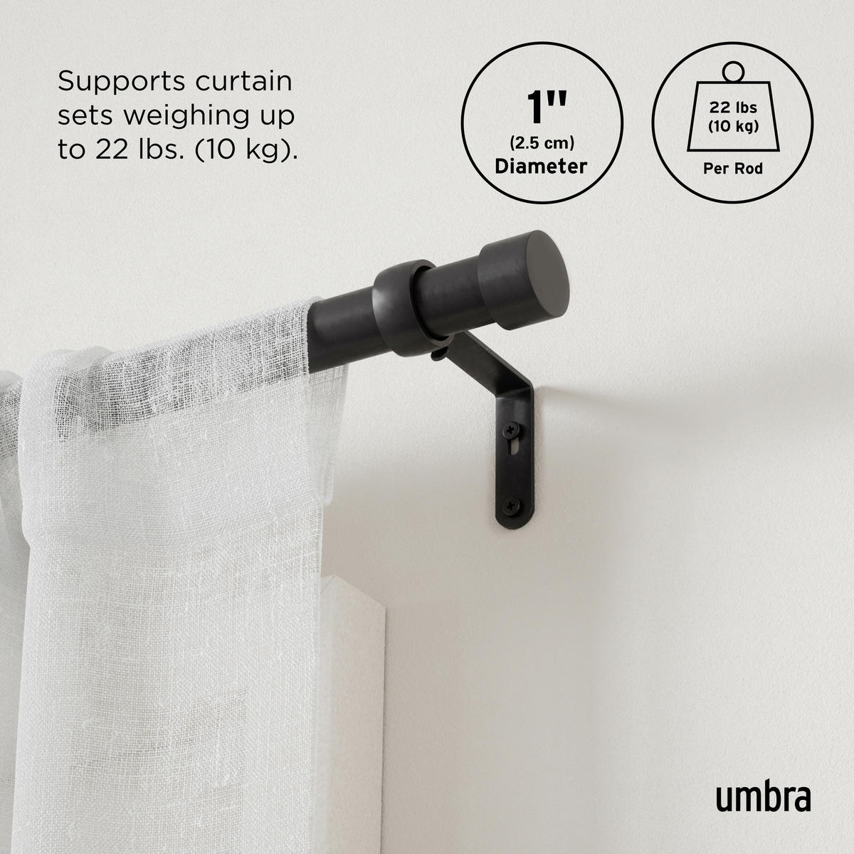 VORHANGSTANGENSET 91-168 cm  - Schwarz, KONVENTIONELL, Kunststoff/Metall (91-168cm) - Umbra