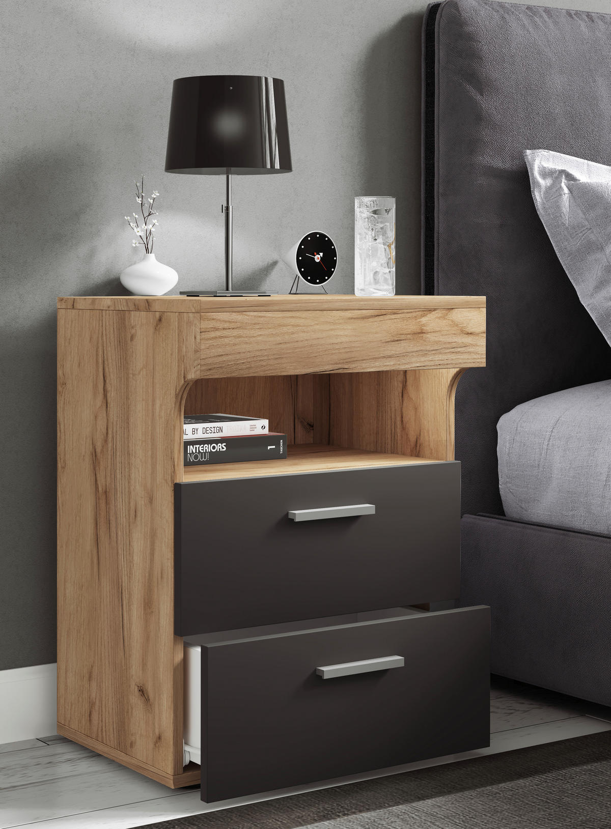 NACHTSCHRANK 45/61/39 cm  - Honigeiche/Anthrazit, MODERN, Holzwerkstoff/Kunststoff (45/61/39cm) - MID.YOU