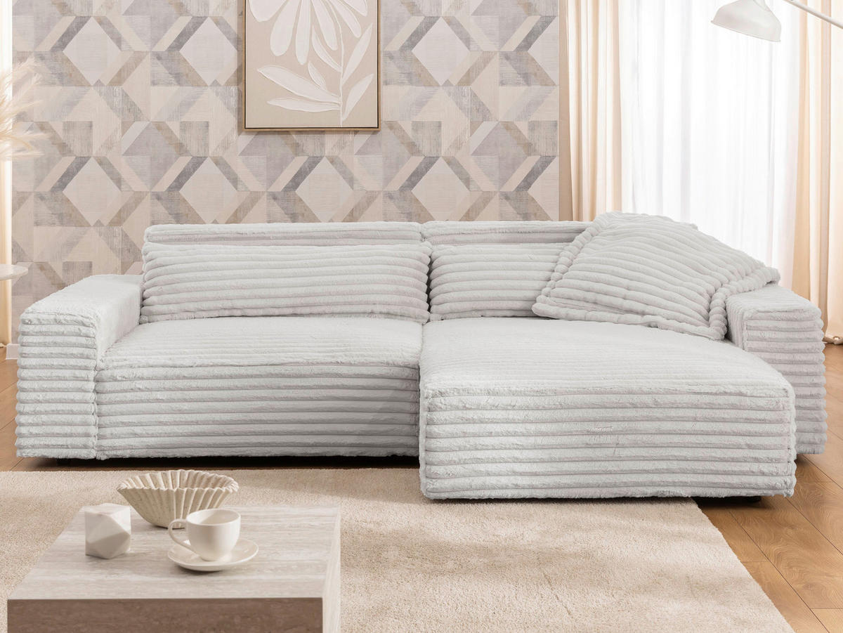 ECKSOFA Cord Hellgrau  - Hellgrau/Schwarz, Design, Kunststoff/Textil (251/142cm) - P & B