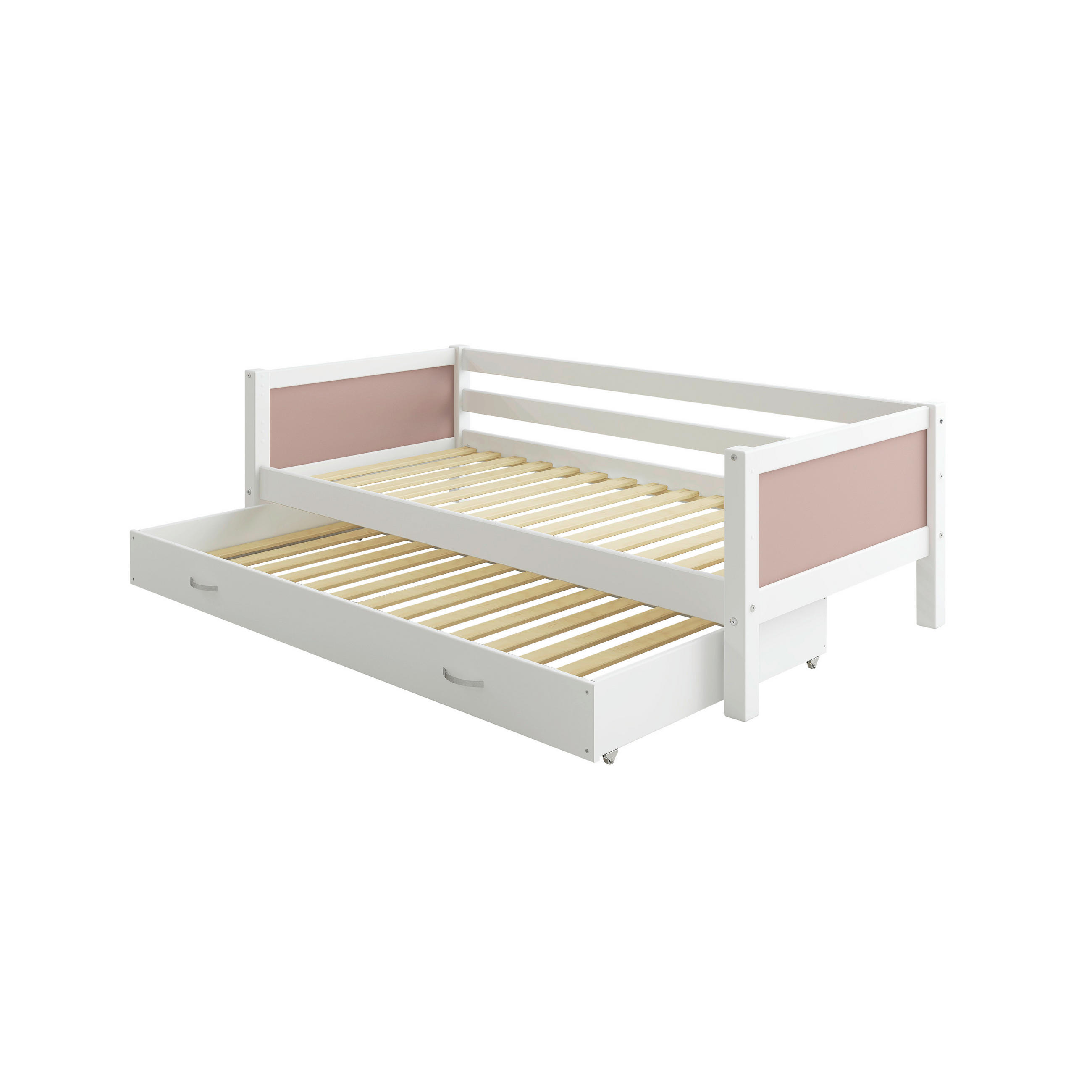 AUSZIEHBETT 90/200 cm,  in Rosa, Weiß, Bettschubladen, Rollrost für Zusatzbett, Rollrost für Hauptbett  - Rosa/Weiß, MODERN, Holz (90/200cm) - Chameo