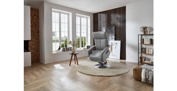 RELAXSESSEL in Leder Hellgrau - Edelstahlfarben/Hellgrau, Design, Leder/Metall (78/112/85cm) - Cantus