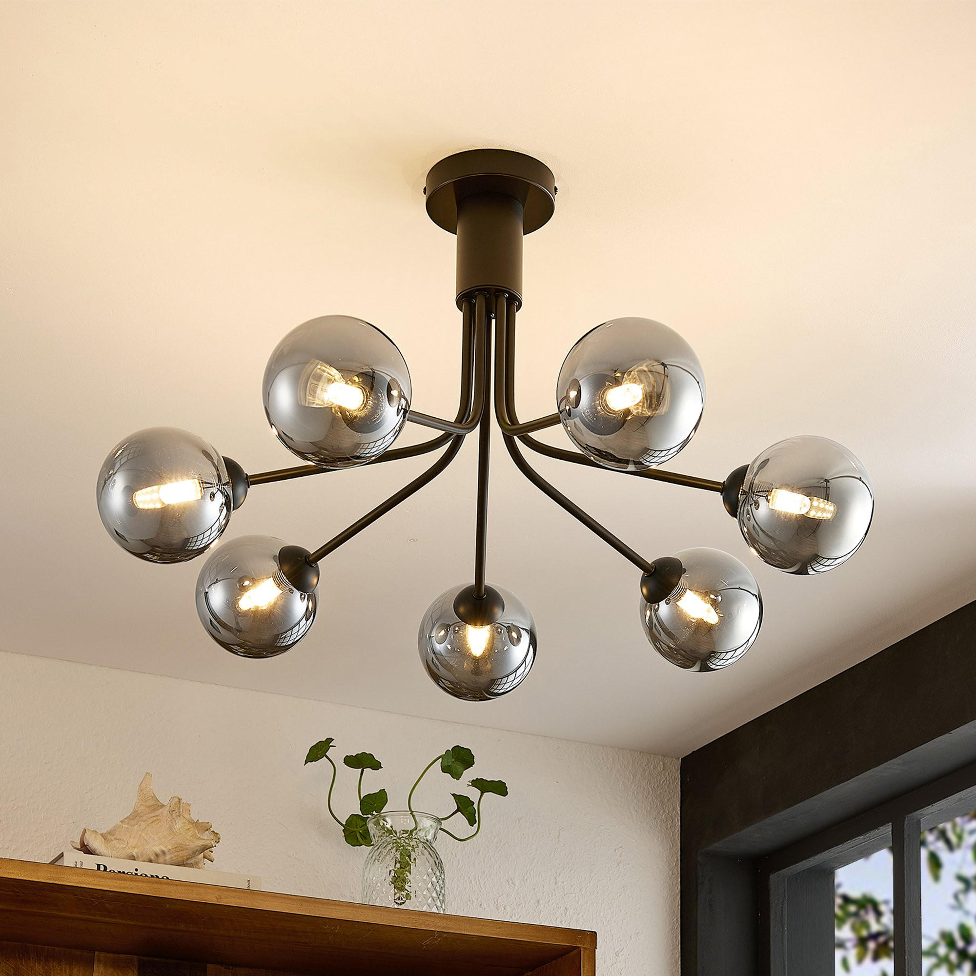 DECKENLEUCHTE  65/40 cm    - Dunkelgrau, Design, Glas/Metall (65/40cm) - Novel