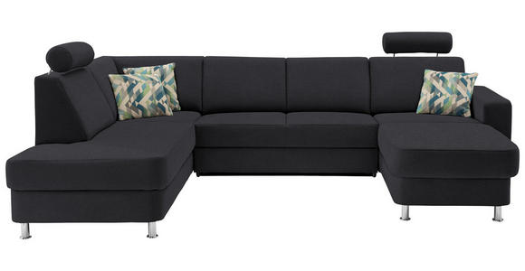 WOHNLANDSCHAFT  in Chenille Dunkelgrau  - Chromfarben/Dunkelgrau, Design, Kunststoff/Textil (198/301/165cm) - Xora