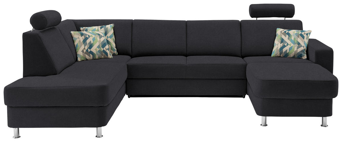WOHNLANDSCHAFT in Chenille Dunkelgrau  - Chromfarben/Dunkelgrau, Design, Kunststoff/Textil (198/301/165cm) - Xora