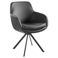 ARMLEHNSTUHL  in Echtleder pigmentiert  - Dunkelgrau/Schwarz, Design, Leder/Metall (62/86/66cm) - Musterring