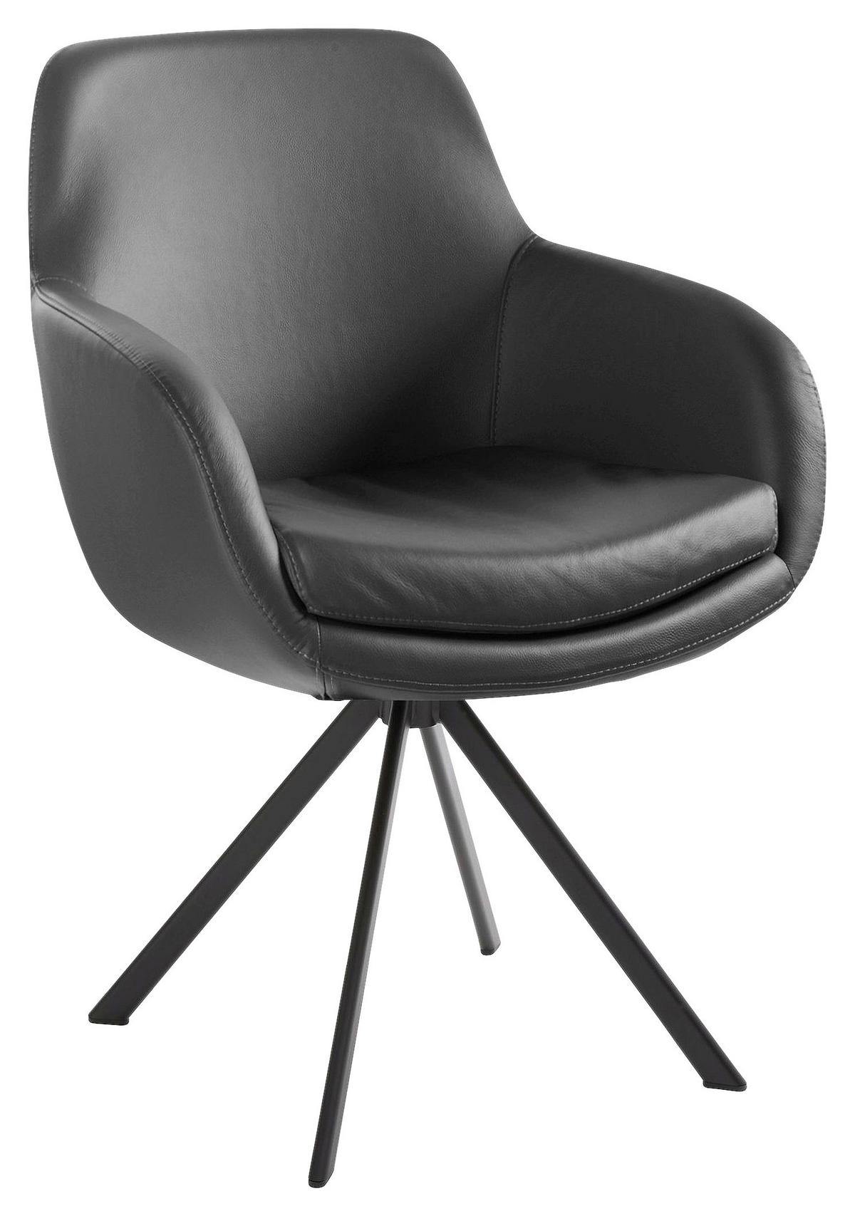 ARMLEHNSTUHL  in Echtleder pigmentiert  - Dunkelgrau/Schwarz, Design, Leder/Metall (62/86/66cm) - Musterring