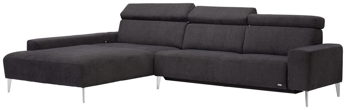 ECKSOFA Dunkelbraun Webstoff  - Dunkelbraun/Alufarben, Design, Textil/Metall (205/308cm) - Sedda