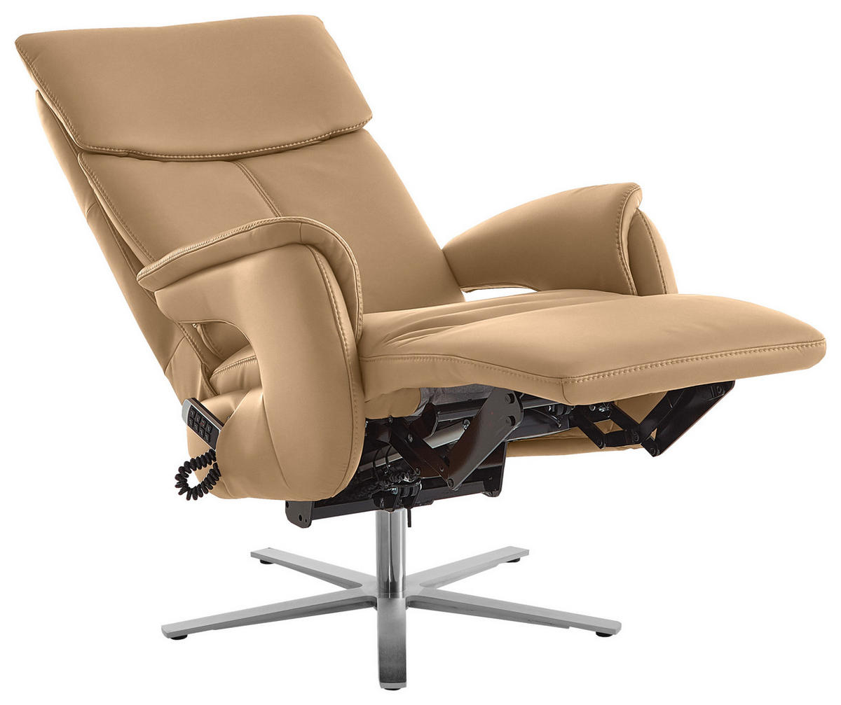 RELAXSESSEL in Leder Honig  - Edelstahlfarben/Honig, Design, Leder/Metall (70/124/85cm) - Cantus