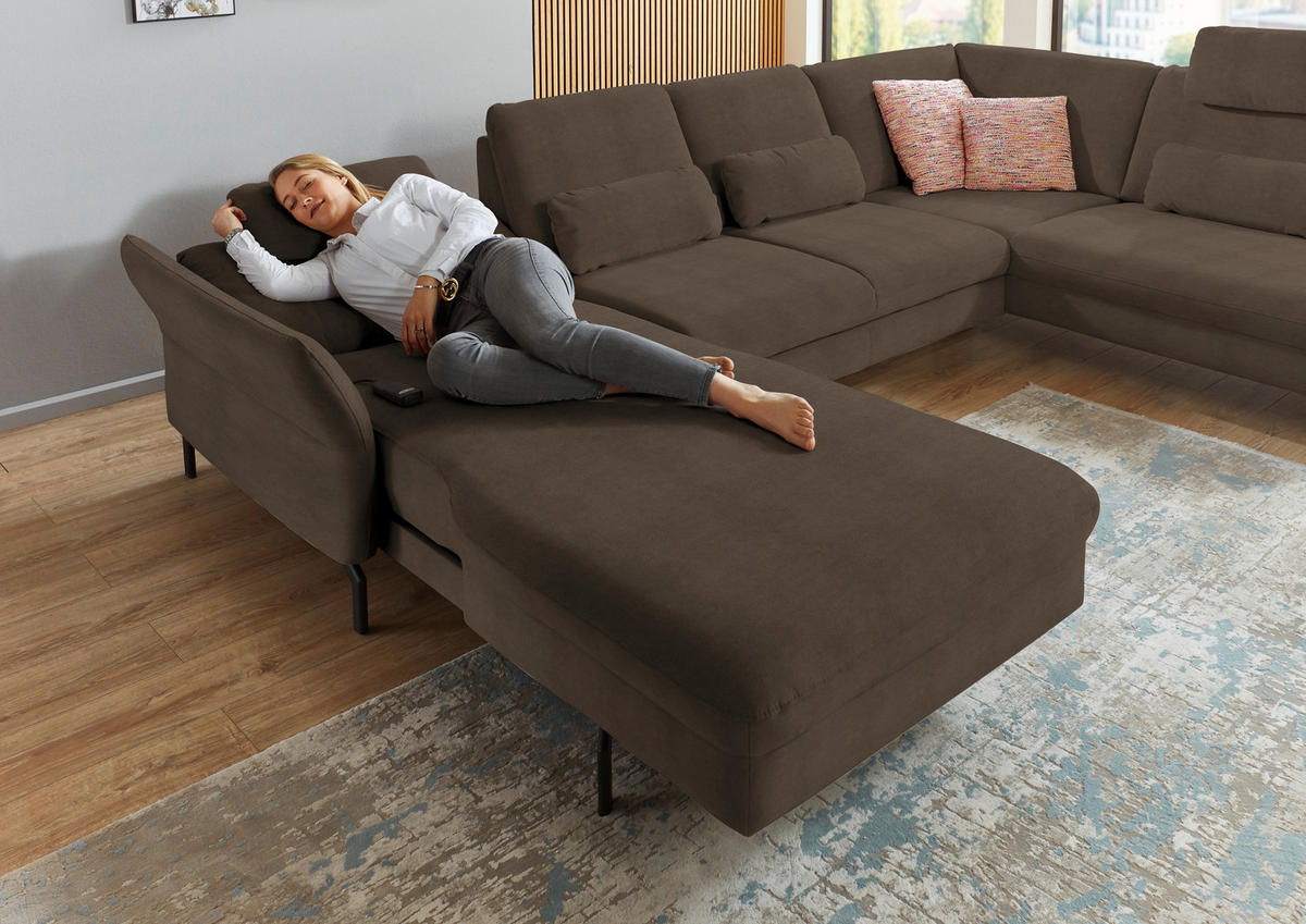 WOHNLANDSCHAFT in Velours Braun  - Schwarz/Braun, Design, Textil/Metall (179/335/220cm) - Beldomo System