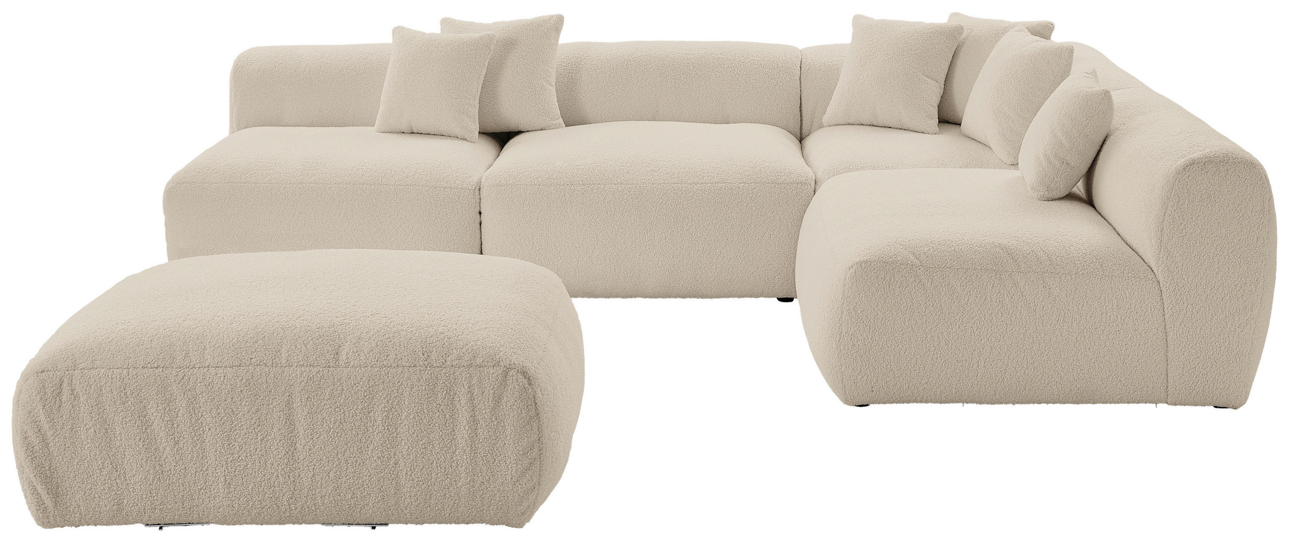 ECKSOFA inkl. Hocker BLOOM Beige Flachgewebe, Teddystoff  - Beige, Trend, Textil (315/235cm) - Livetastic