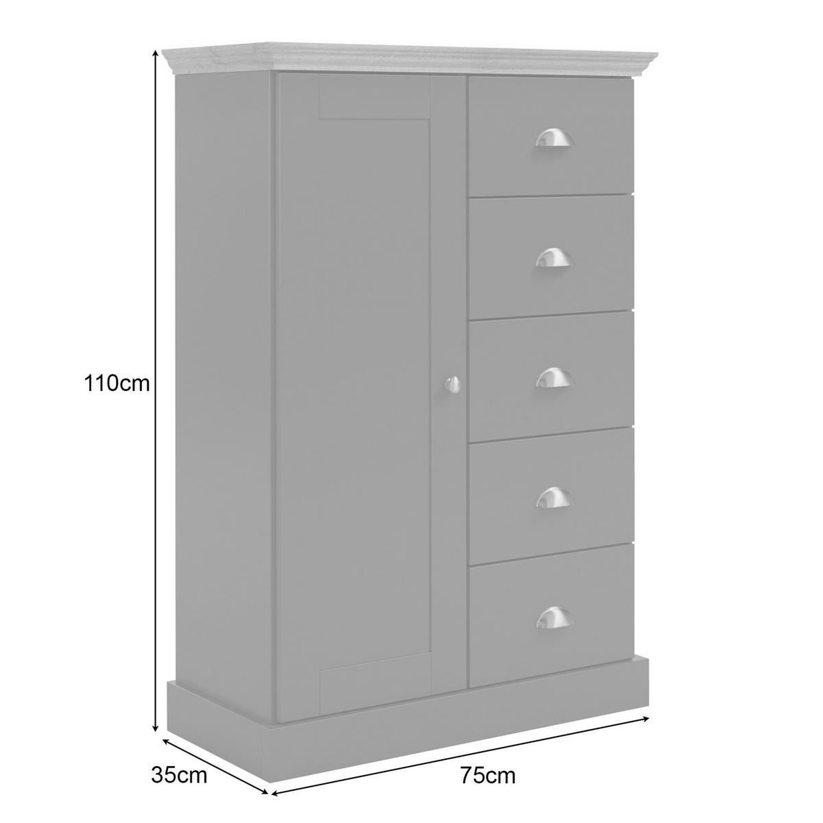 KOMMODE MURCIA, 75/110/35 cm, 5 Schublade(n)  - Eichefarben/Anthrazit, Design, Holzwerkstoff/Metall (75/110/35cm) - Livetastic