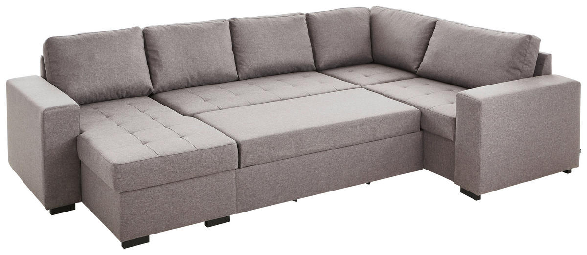 WOHNLANDSCHAFT Beige Webstoff  - Beige/Schwarz, KONVENTIONELL, Kunststoff/Textil (157/313/207cm) - Ti'me