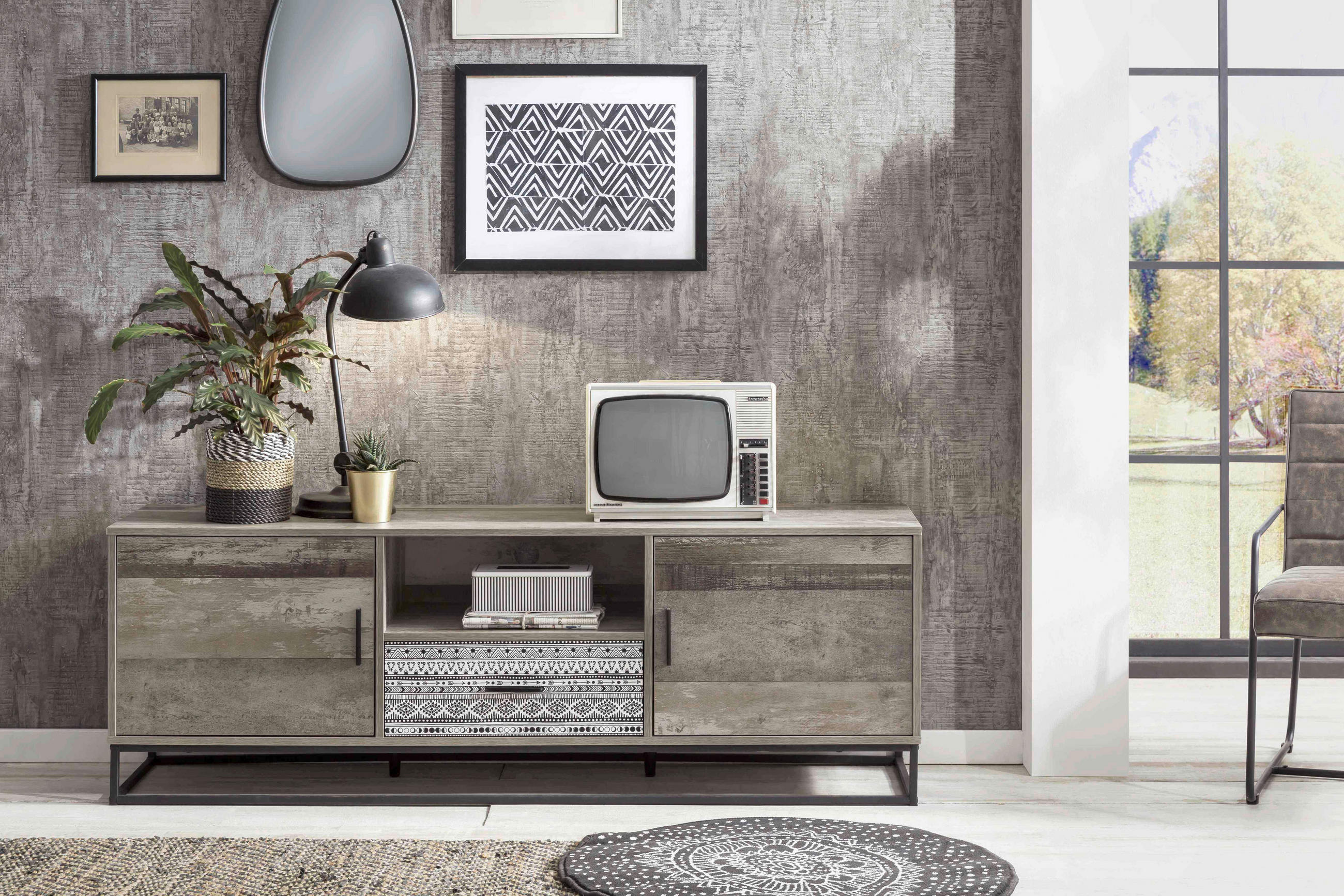 LOWBOARD  in 160/55/38 cm  - Graubraun/Schwarz, Design, Holzwerkstoff/Metall (160/55/38cm) - Livetastic