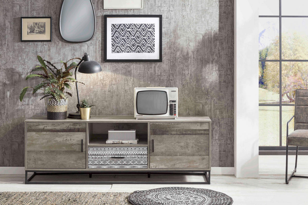 LOWBOARD  in 160/55/38 cm  - Graubraun/Schwarz, Design, Holzwerkstoff/Metall (160/55/38cm) - Livetastic