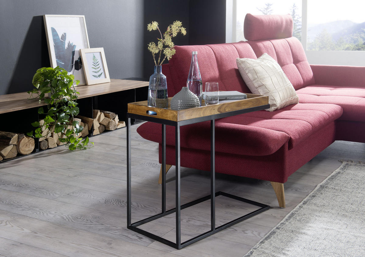 KISASZTAL fa 34/70/65 cm  - fekete/sheesham, Design, fa/fém (34/70/65cm) - MID.YOU