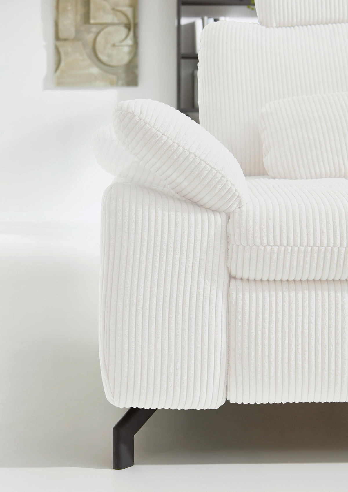 ECKSOFA in Cord, Velours Creme, Naturfarben  - Creme/Schwarz, Design, Textil/Metall (291/197cm) - Beldomo Style