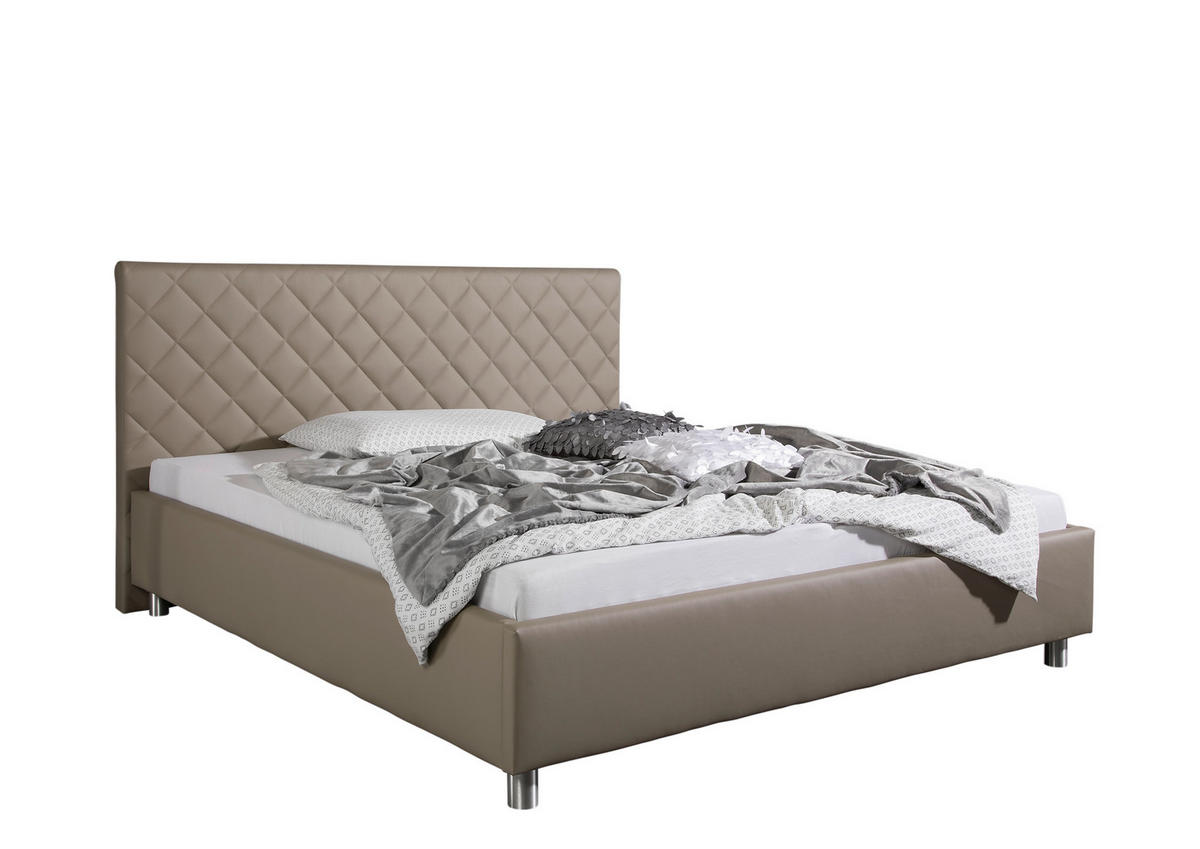 POLSTERBETT 180/200 cm,  in Taupe,  - Taupe/Alufarben, MODERN, Textil/Metall (180/200cm) - Livetastic