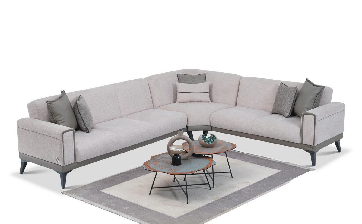 ECKSOFA in Bouclé Grau  315/256 cm  - Anthrazit/Grau, Design, Holz/Textil (315/256cm) - Livetastic