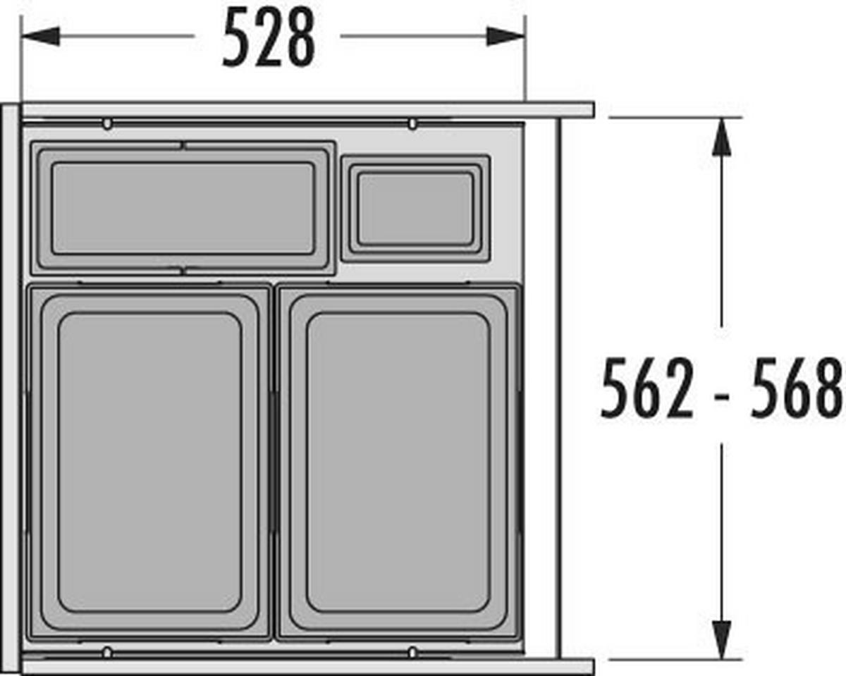 EINBAUABFALLSAMMLER 2 x 38 + 12 + 2,5 l  Kunststoff  - Hellgrau, Basics, Kunststoff (56,2-56,8/54,5/52,8cm) - HKT